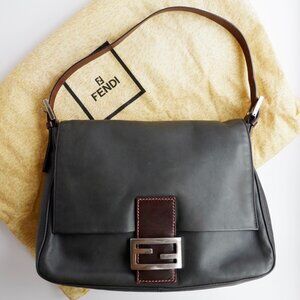 Authentic Preowned Fendi Black/Brown Leather Mamma Baguette Shoulder Bag